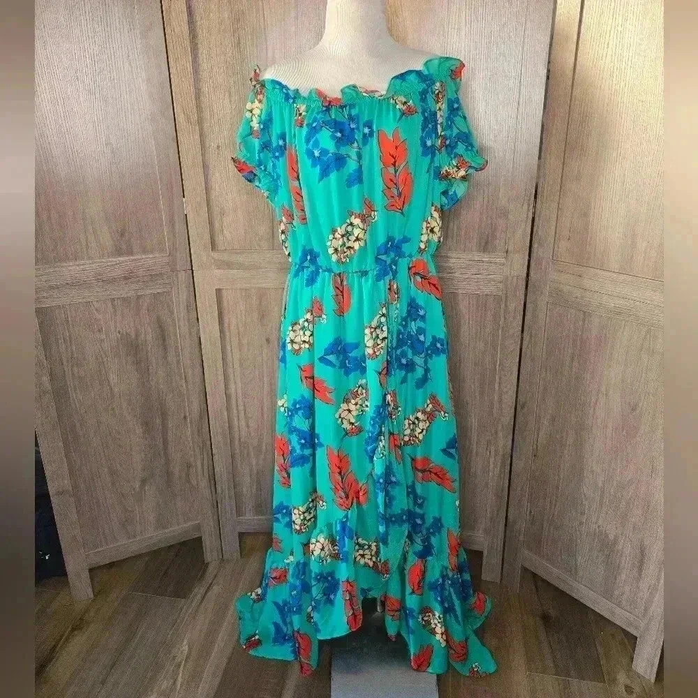 Anthropologie Belle Vere maxi green flower full dress - Picture 2 of 11